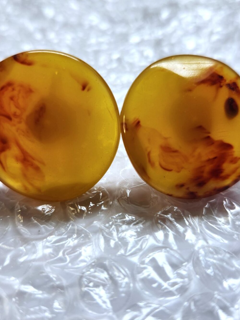 1930s Translucent Apple Juice Bakelite Screw Back Button Earrings